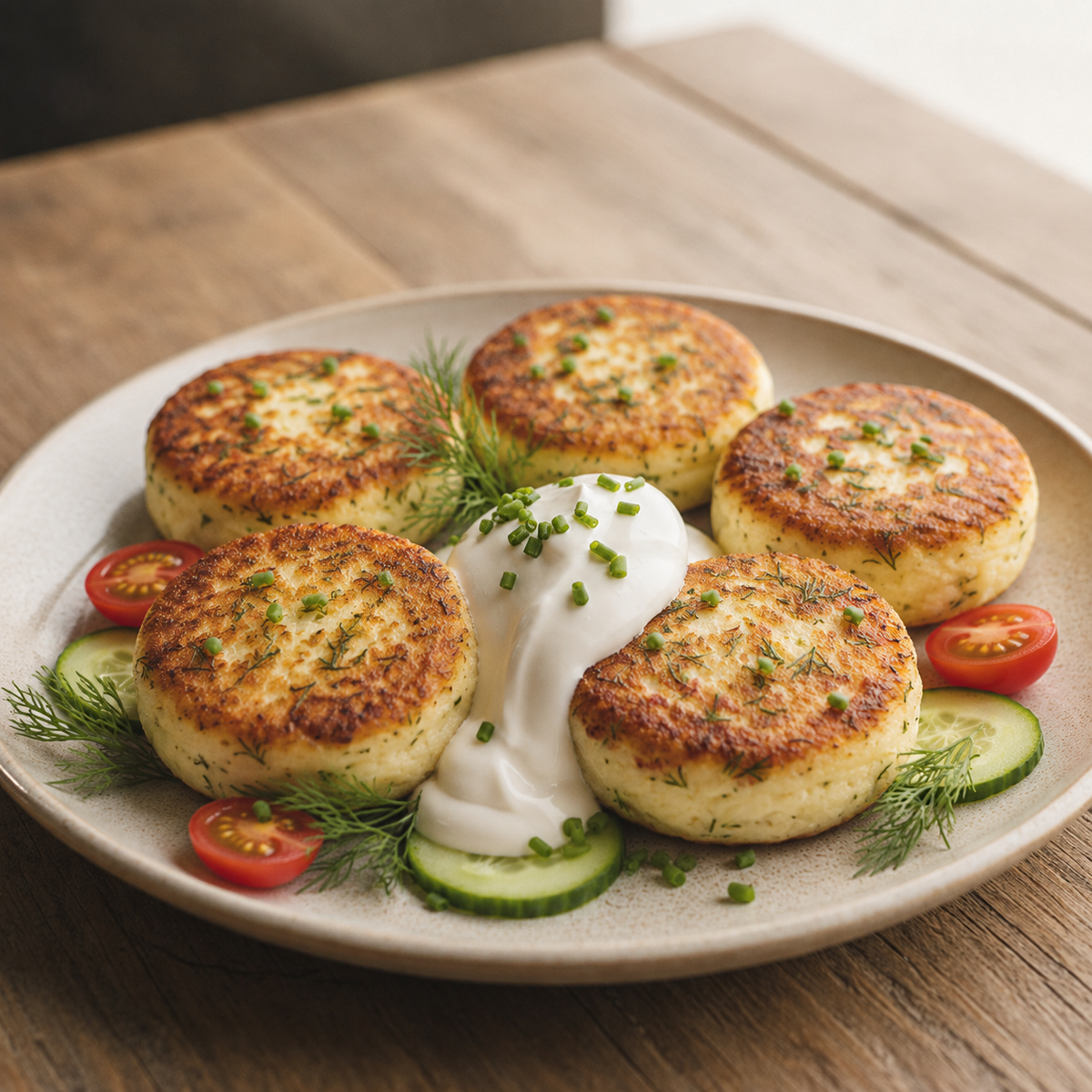 Savory Cheese Cheesecakes with Herbs (Syrniki), 5 pcs,