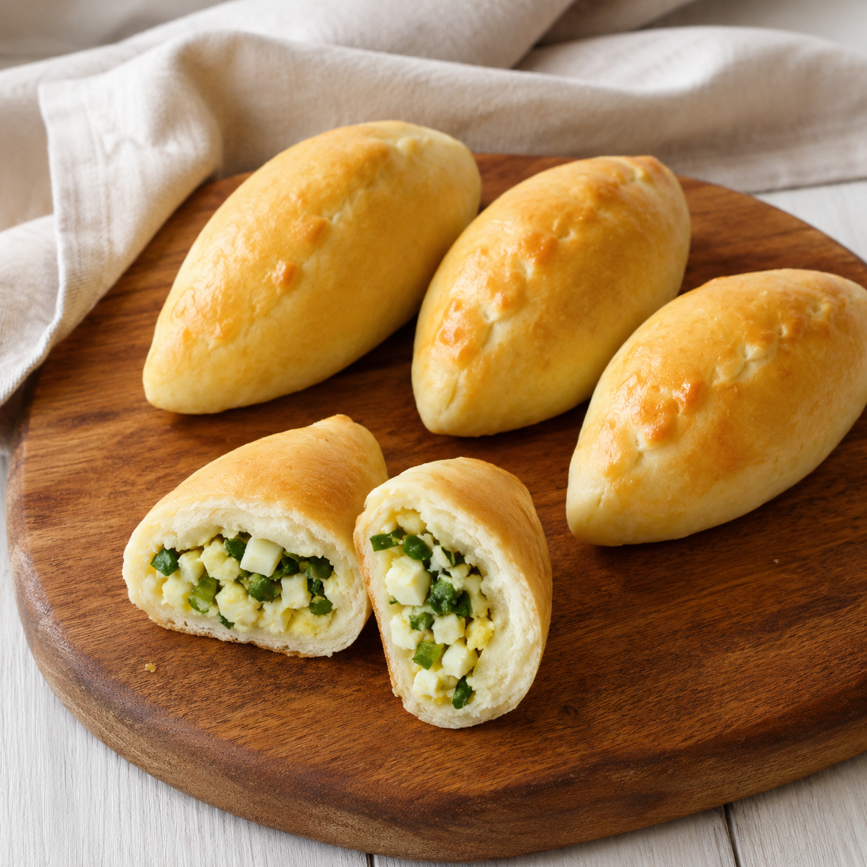 Green Onion & Egg Pirozhki (Mini Pies with Green Onion & Egg), 4 pieces